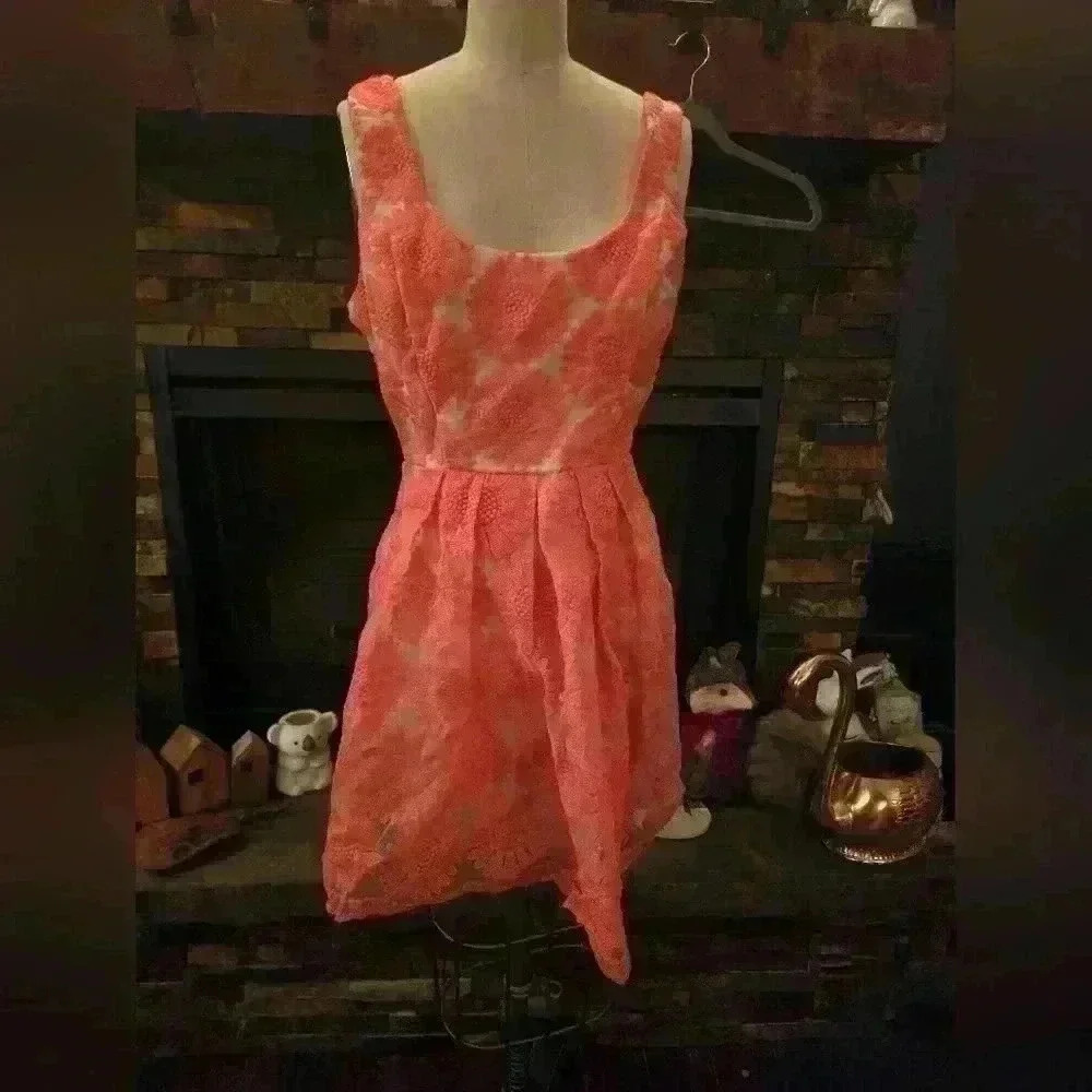 Floral embroidered neon dress